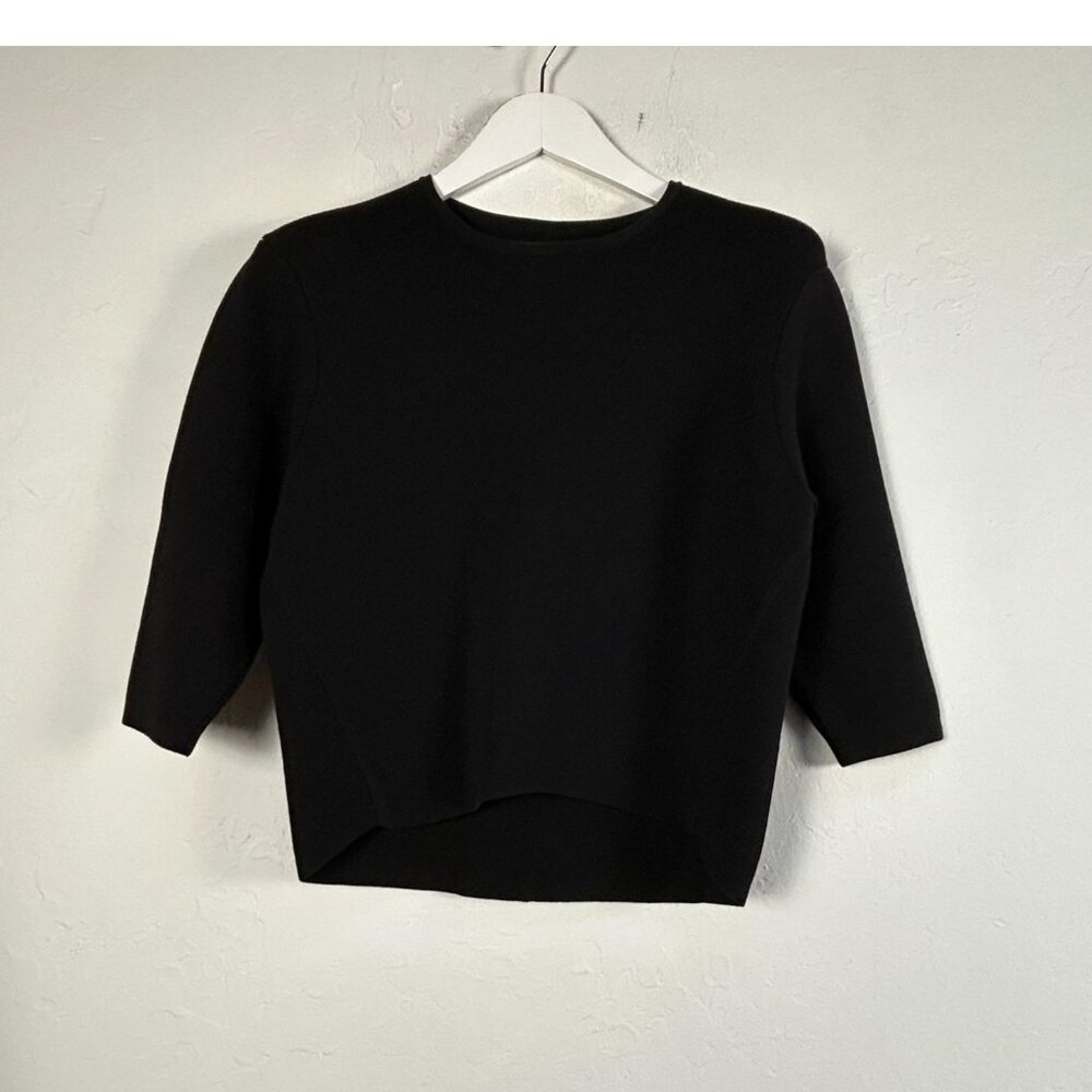 J Brand Womens Black 3/4 Sleeve Crew Neck Knit Top XS Pullover High-Low Hem